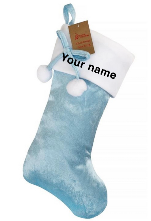 Deluxe Personalised blue pompom stocking