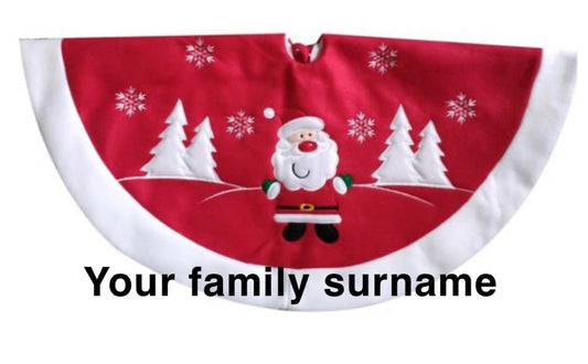 Deluxe personalised Plush Silver/Red Santa Christmas Tree Skirt